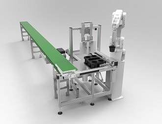 3D robotic arm that places pot plants in a tray without damaging leaf